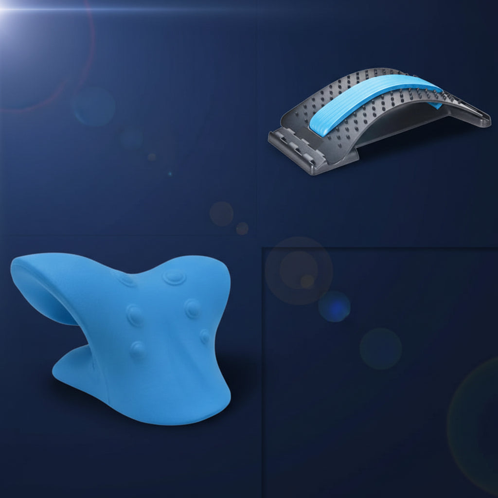 Kit de corrector de postura estirador lumbar y almohada de tracción cervical azul