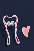 Kit de masajeador cervical de cuello rosa con rodillos y piedra Gua Sha de cuarzo rosa
