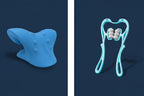 Kit de relajación cervical azul con almohada de tracción y masajeador de rodillos