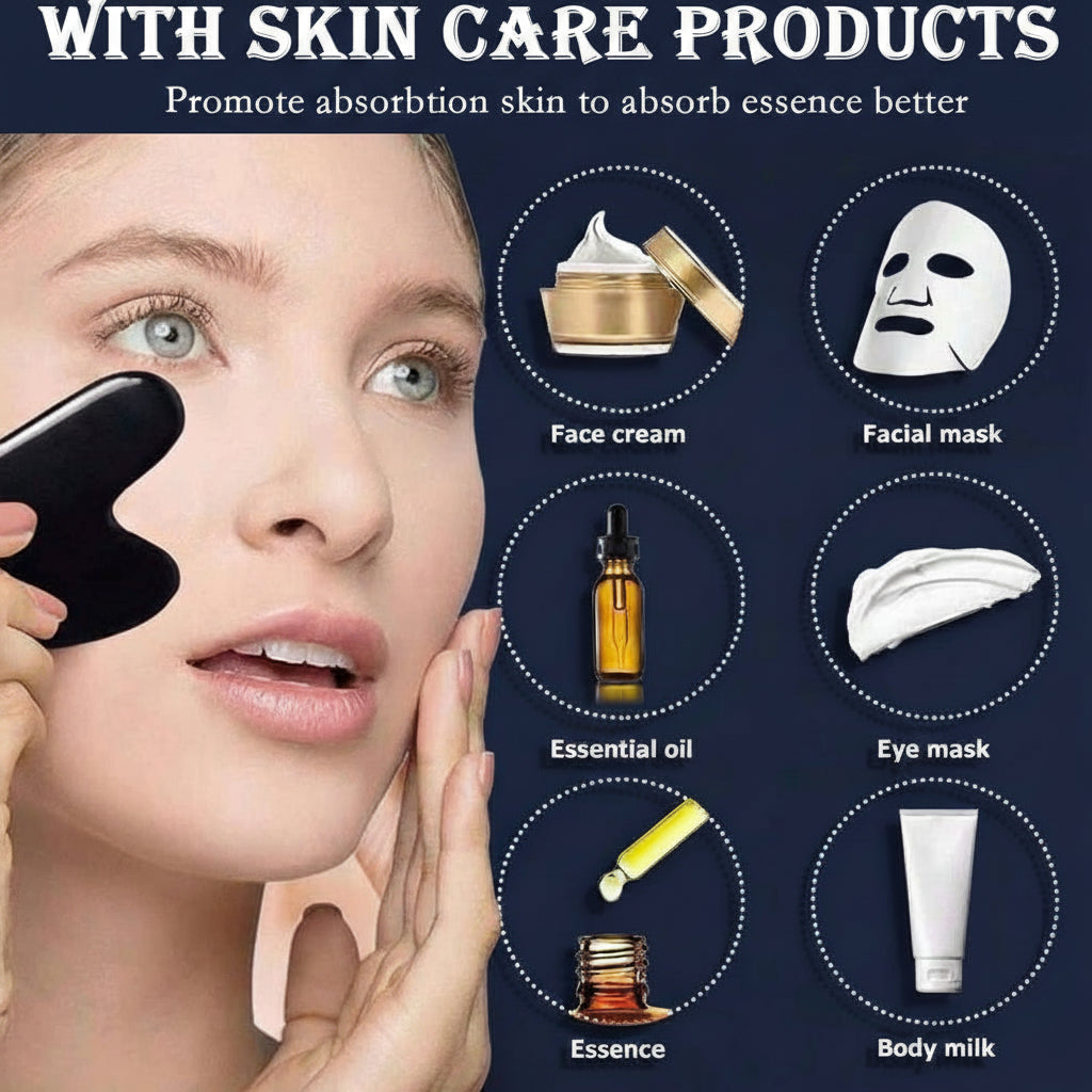 Rutina de belleza Xorevial: aplicación de rodillo de obsidiana sobre el rostro para potenciar la absorción de cremas, aceites esenciales, mascarillas y sueros.