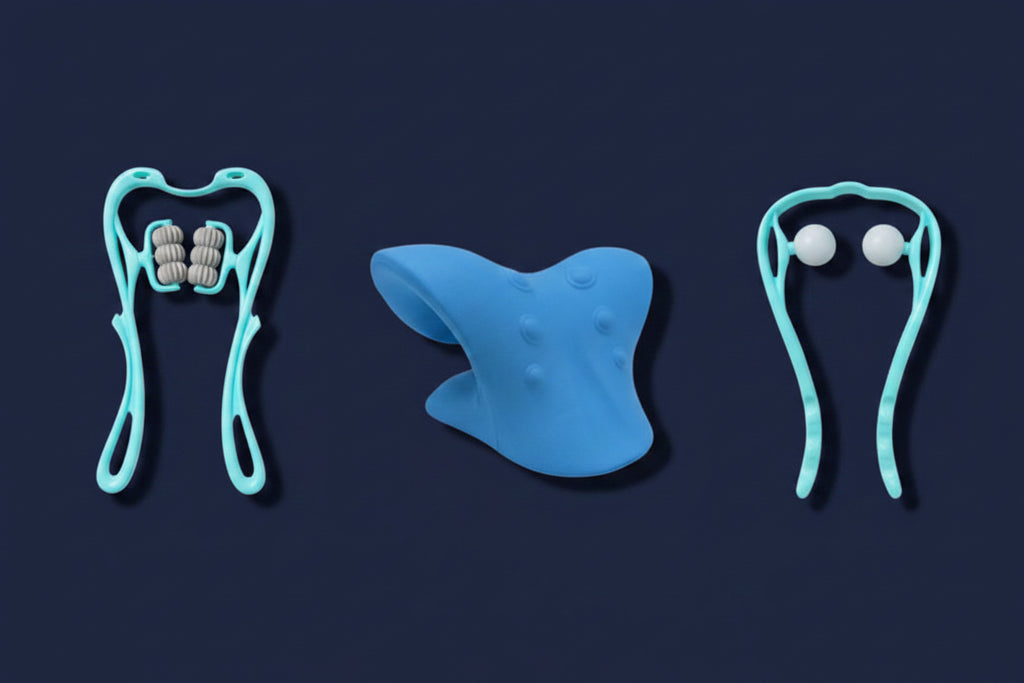 Rutina de relajación cervical de 10 minutos con almohada de tracción y masajeadores azules